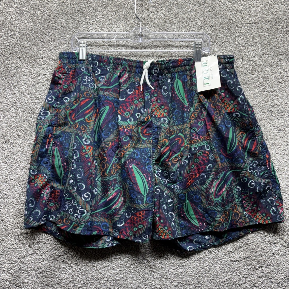 Vintage IZOD Swim Trunks Mens XL Aztec Multicolor Neon Geometric 4.5" Inseam NWT